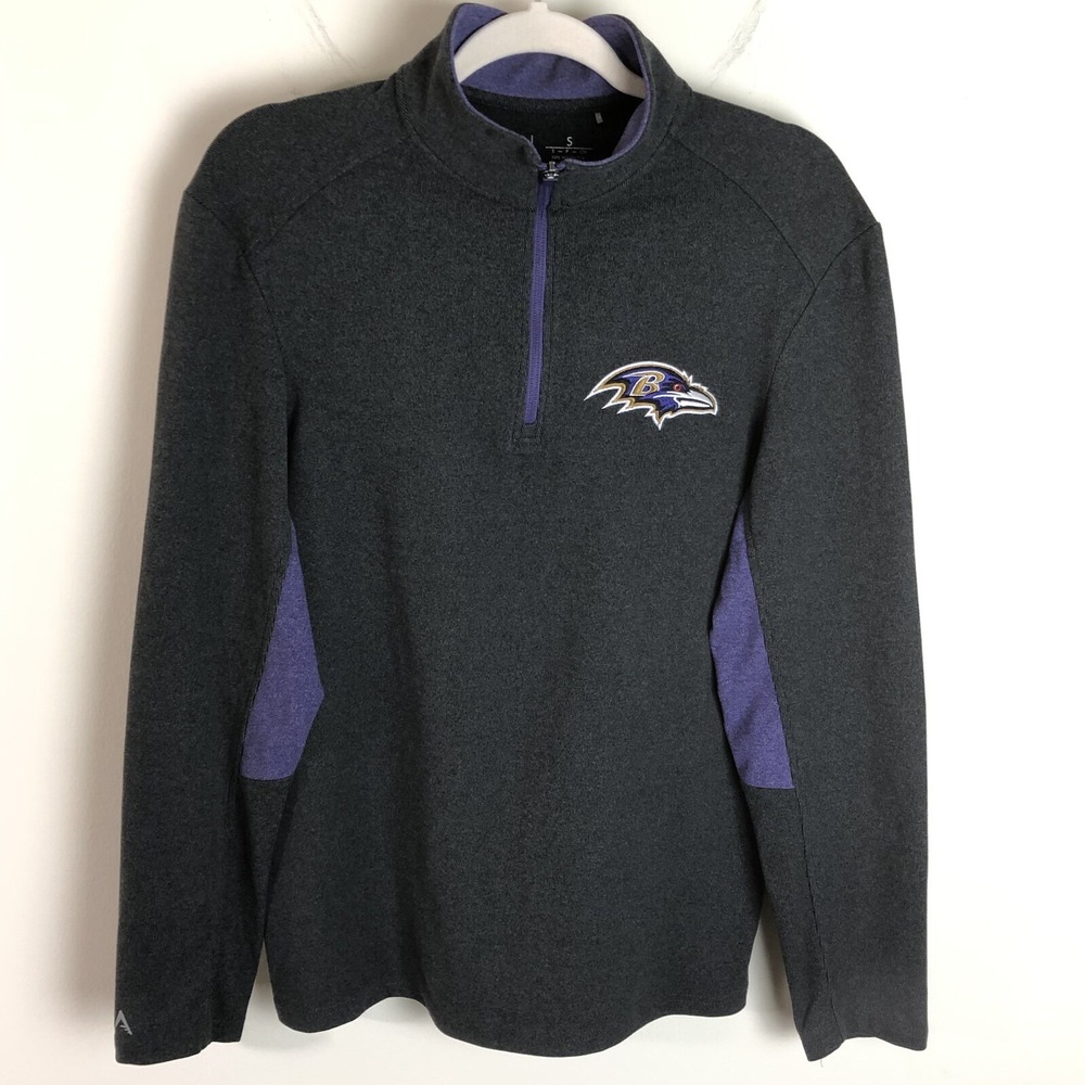Antigua Baltimore Ravens 1/4 Zip Pullover  Sweatshirt Mens Small Dark Gray